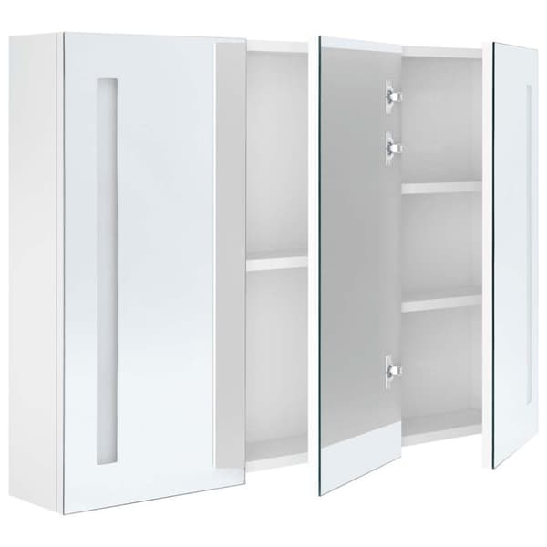 vidaXL badeværelsesskab med spejl + LED-lys 89x14x62 cm skinnende hvid