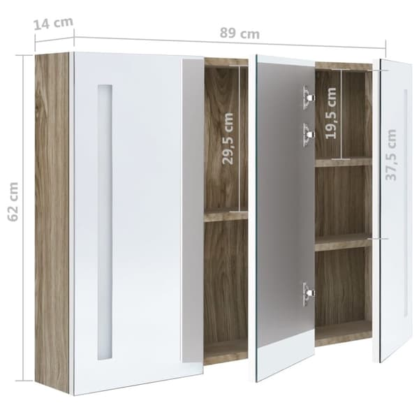 vidaXL LED kylpyhuoneen peilikaappi 89x14x62 cm valkoinen ja tammi