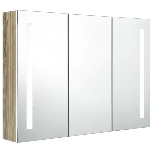 vidaXL LED kylpyhuoneen peilikaappi 89x14x62 cm valkoinen ja tammi