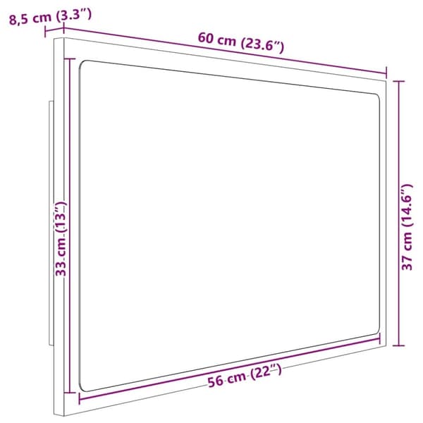 vidaXL Badrumsspegel med LED vit 60x8,5x37 cm akryl