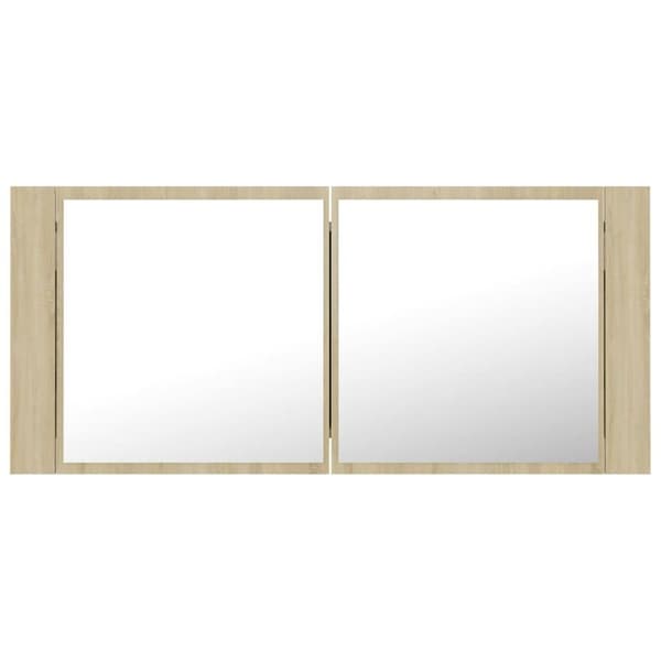 vidaXL badeværelsesskab m. spejl og LED-lys 100x12x45 akryl sonoma-eg