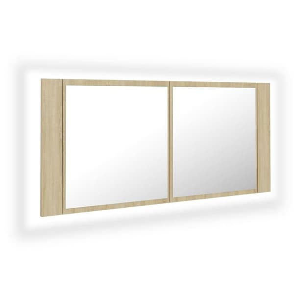 vidaXL badeværelsesskab m. spejl og LED-lys 100x12x45 akryl sonoma-eg
