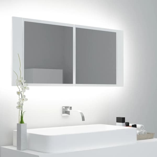 vidaXL badeværelsesskab med LED-lys 100x12x45 cm akryl hvid