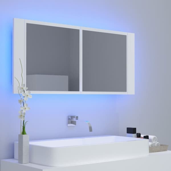 vidaXL LED-speilskap til baderom hvit 100x12x45 cm akryl