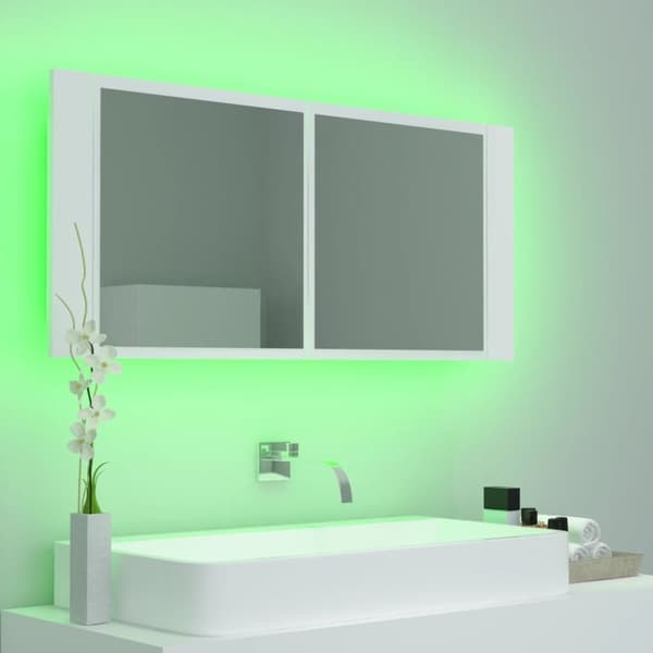 vidaXL LED-speilskap til baderom hvit 100x12x45 cm akryl