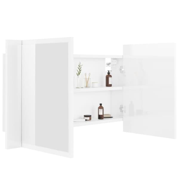 vidaXL badeværelsesskab m. spejl+LED-lys 80x12x45 akryl hvid højglans