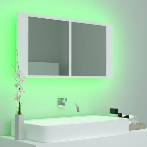 vidaXL Kylpyhuoneen LED peilikaappi valkoinen 90x12x45 cm akryyli