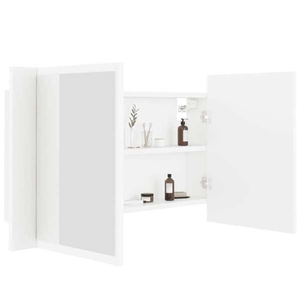 vidaXL badeværelsesskab m. spejl og LED-lys 80x12x45 cm akryl hvid