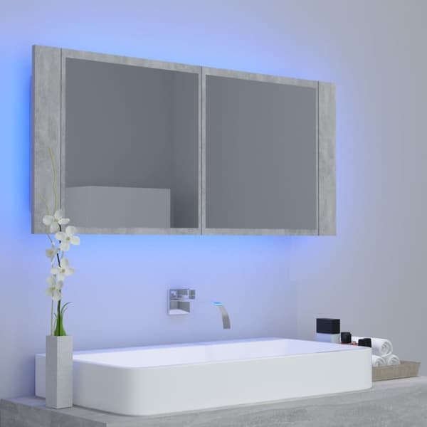 vidaXL Kylpyhuoneen LED peilikaappi betoninharmaa 100x12x45 cm akryyli