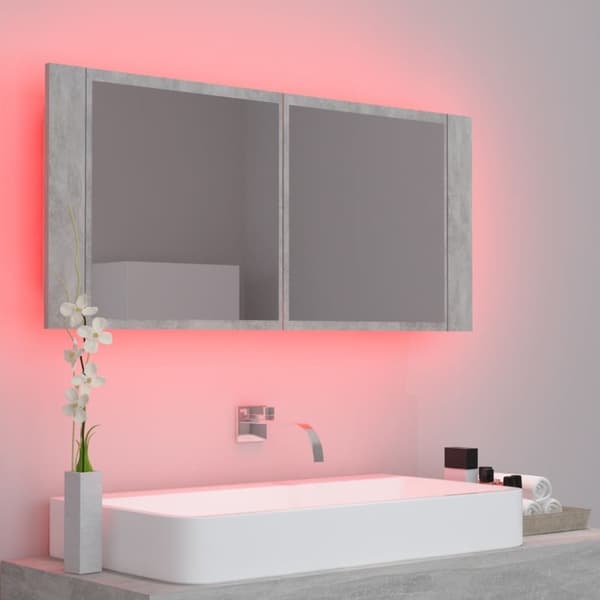 vidaXL Kylpyhuoneen LED peilikaappi betoninharmaa 100x12x45 cm akryyli