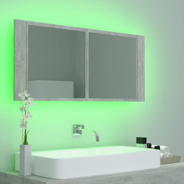 vidaXL Kylpyhuoneen LED peilikaappi betoninharmaa 100x12x45 cm akryyli
