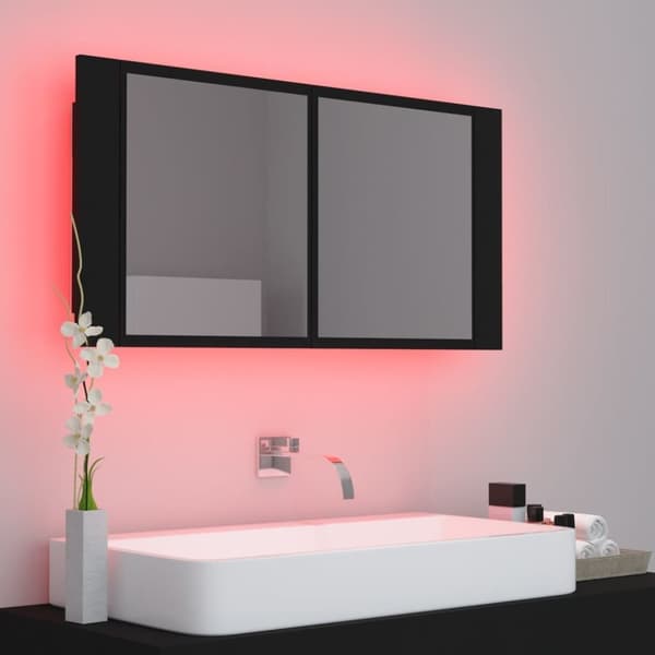 vidaXL LED-speilskap til baderom svart 90x12x45 cma kryl