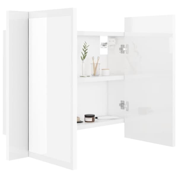 vidaXL badeværelsesskab m. spejl+LED-lys 60x12x45 akryl hvid højglans