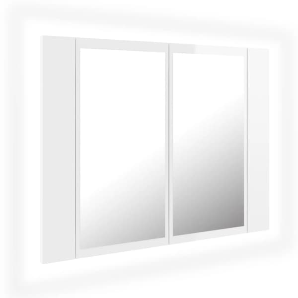 vidaXL badeværelsesskab m. spejl+LED-lys 60x12x45 akryl hvid højglans