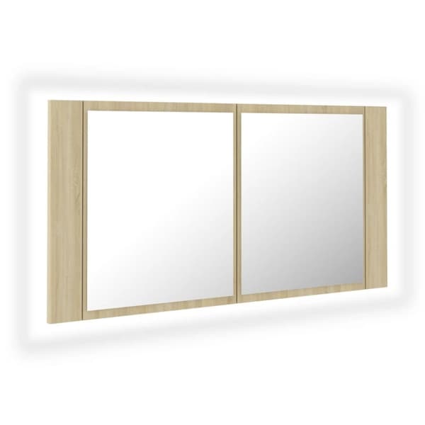 vidaXL LED-speilskap til baderom sonoma eik 90x12x45 cm akryl