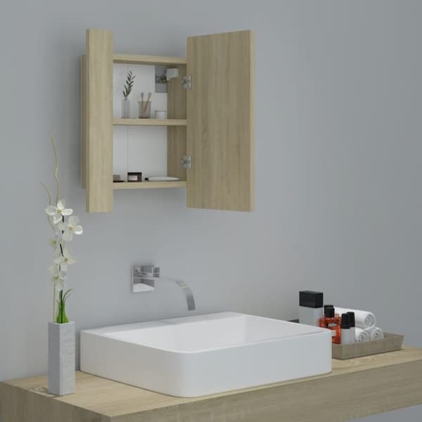 vidaXL badeværelsesskab m. spejl + LED-lys 40x12x45 cm sonoma-eg