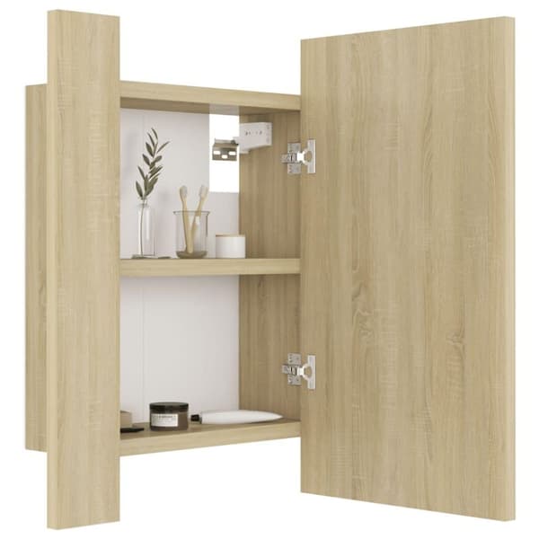 vidaXL badeværelsesskab m. spejl + LED-lys 40x12x45 cm sonoma-eg