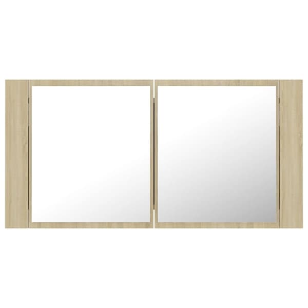 vidaXL badeværelsesskab m. spejl og LED-lys 90x12x45cm akryl sonoma-eg