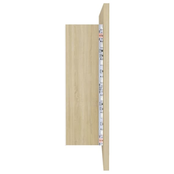 vidaXL badeværelsesskab m. spejl og LED-lys 90x12x45cm akryl sonoma-eg