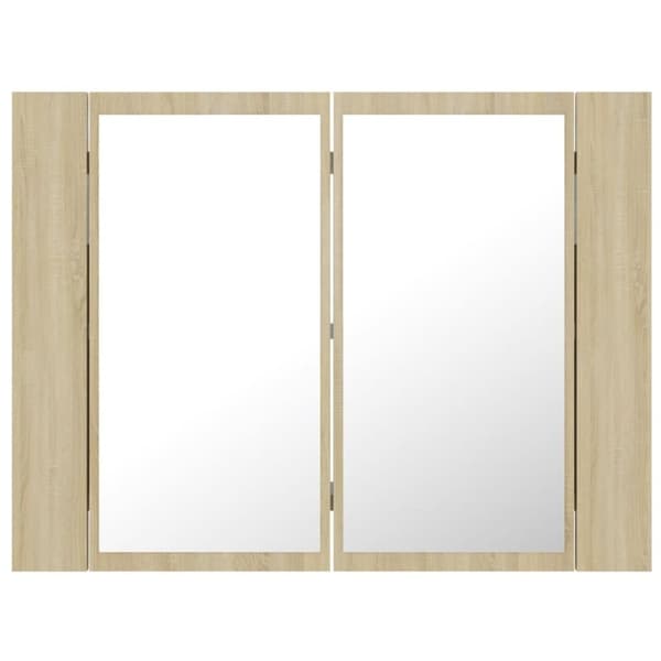 vidaXL badeværelsesskab m. spejl og LED-lys 60x12x45cm akryl sonoma-eg