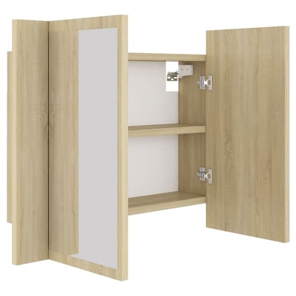 vidaXL badeværelsesskab m. spejl og LED-lys 60x12x45cm akryl sonoma-eg