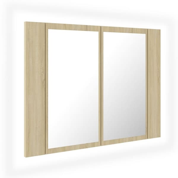 vidaXL badeværelsesskab m. spejl og LED-lys 60x12x45cm akryl sonoma-eg