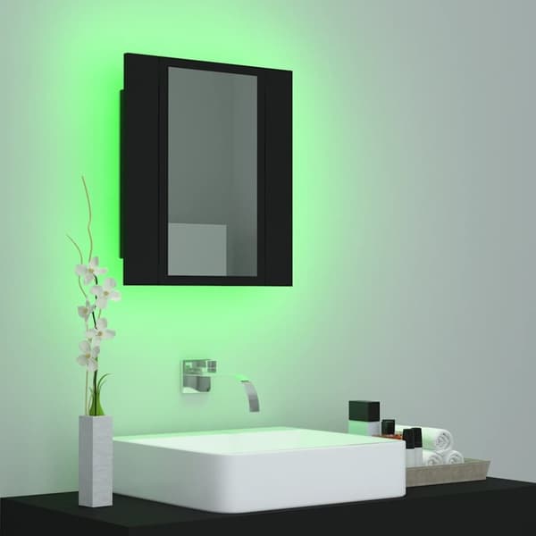 vidaXL badeværelsesskab m. spejl og LED-lys 40x12x45 cm akryl sort