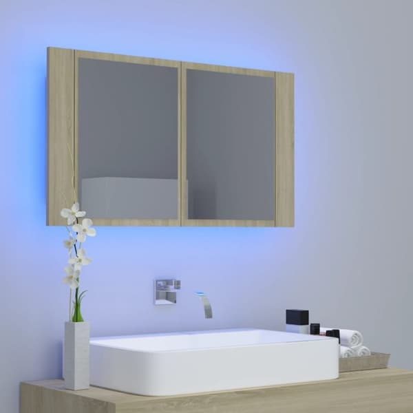 vidaXL Kylpyhuoneen LED peilikaappi Sonoma-tammi 80x12x45 cm akryyli