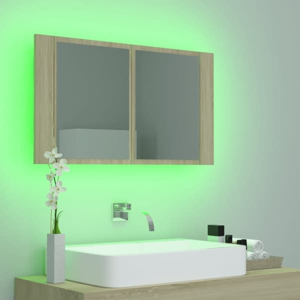 vidaXL Kylpyhuoneen LED peilikaappi Sonoma-tammi 80x12x45 cm akryyli