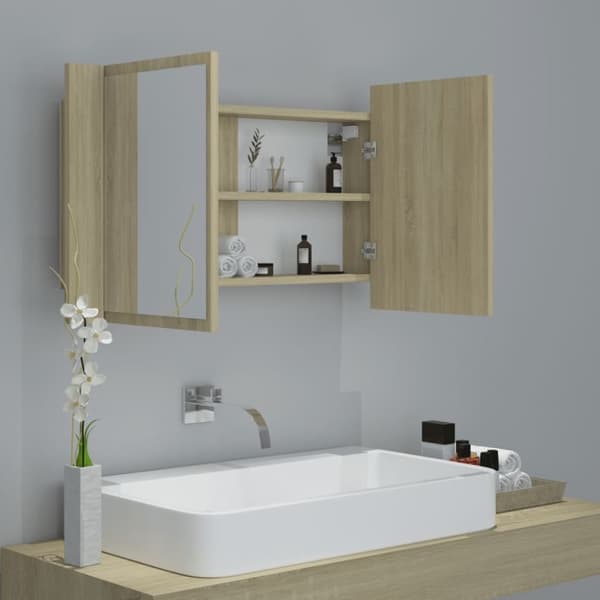vidaXL Kylpyhuoneen LED peilikaappi Sonoma-tammi 80x12x45 cm akryyli
