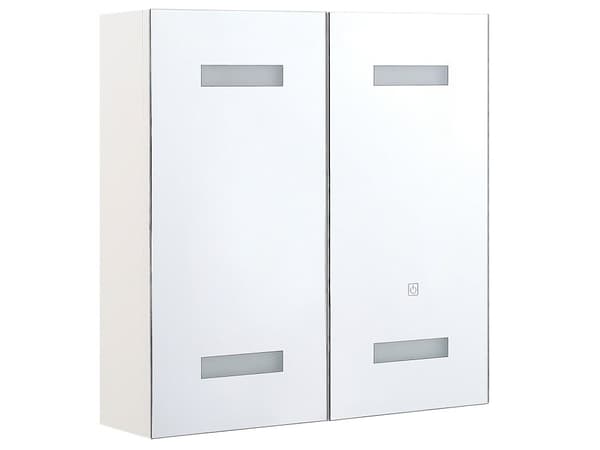 Badeværelse Spejlskab Sølv krydsfiner 60 x 60 cm Hængende 2 Låger med LED Lys