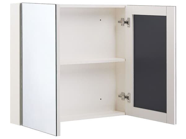 Badeværelse Spejlskab Hvid Krydsfiner 80 x 70 cm Hængende 2 Låger Skabshylder Opbevaring Moderne Stil