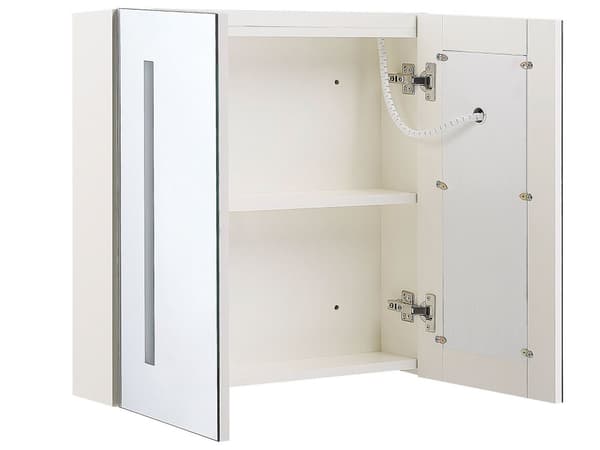 Peilikaappi valkoinen/hopea 60 x 60 cm LED-valoilla 2 ovea kylpyhuoneeseen