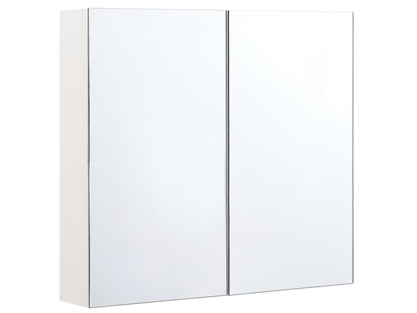 Peilikaappi valkoinen 80 x 70 cm lasi vaneri 2 ovea hyllyt kylpyhuoneen moderni