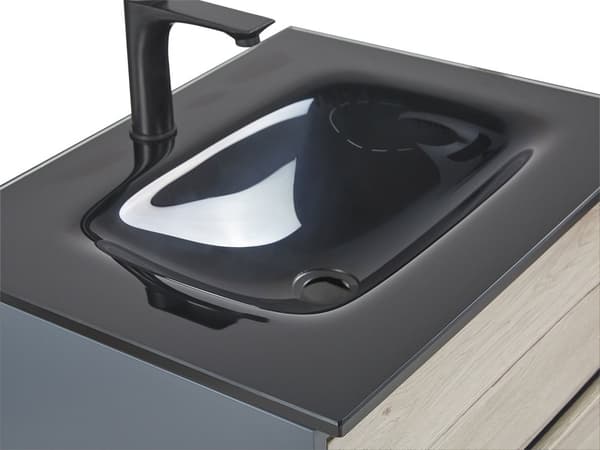 Kylpyhuoneen allaskalustesetti harmaa/vaalea puu 60 cm 4-osaa peili MDF-levy keraaminen pesuallas