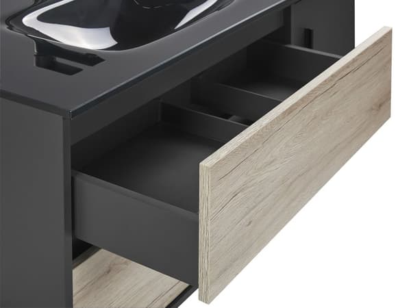 Kylpyhuoneen allaskalustesetti musta/vaalea puu 100 cm 4-osaa peili MDF-levy keraaminen pesuallas