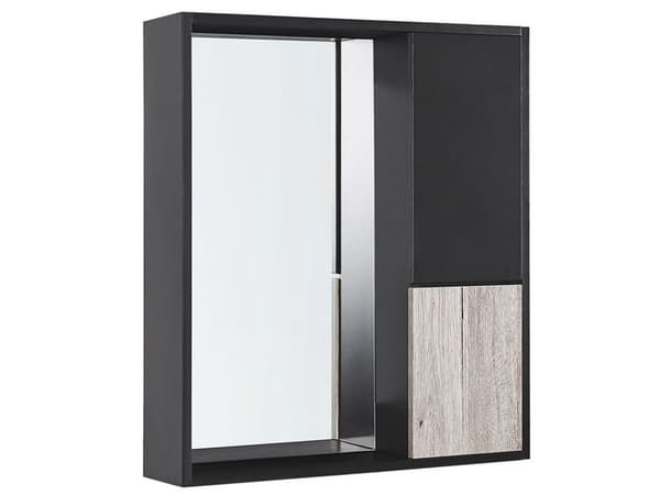 Kylpyhuoneen allaskalustesetti musta/vaalea puu 60 cm 4-osaa peili MDF-levy keraaminen pesuallas