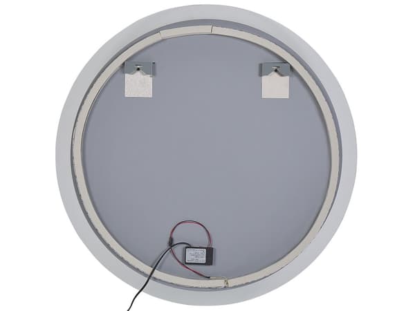 Sminkset Badrum Grå MDF med Keramik Vask Väggmonterad 2 Byrålådor Rund LED Upplyst Spegel