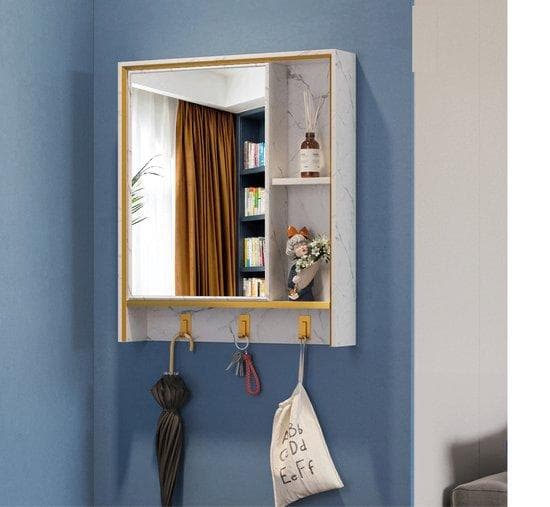 Badrumsskåp med spegel - Väggspegel - Skåp för smink, badrumsartiklar - Vit