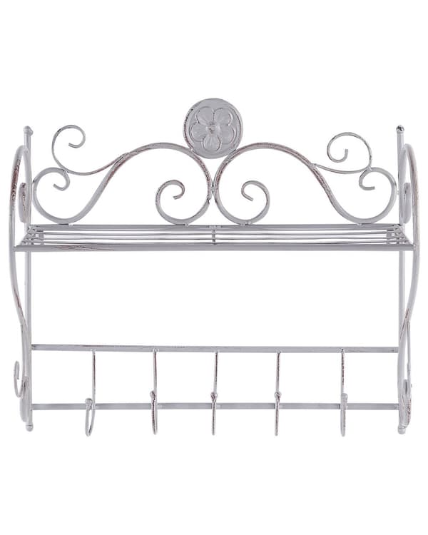 Badeværelses væghylde Gråt Metal 42 x 47 cm Distressed Effekt Flydende enkelthylde med kroge Vintage stil