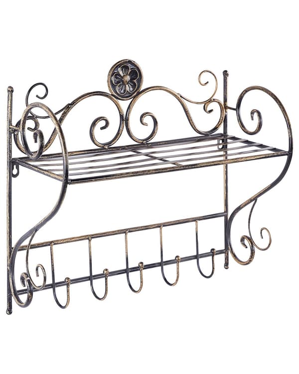 Badeværelses væghylde Sort metal 42 x 47 cm Flydende enkelthylde med kroge Vintage stil