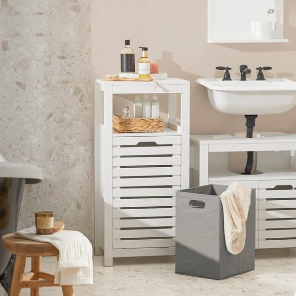 SoBuy Badrumsskåp med tvättkorg och lådor, Förvaringsmöbel badrum, BZR67-W