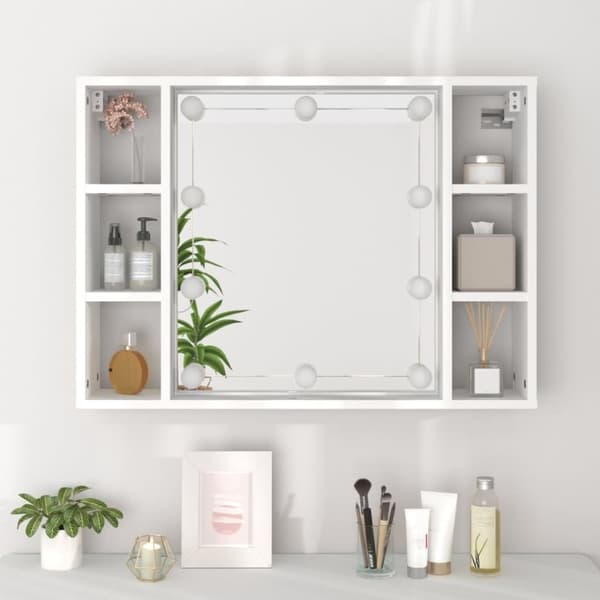 vidaXL Speilskap med LED hvit 76x15x55 cm