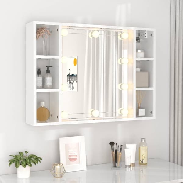 vidaXL Speilskap med LED høyglans hvit 76x15x55 cm
