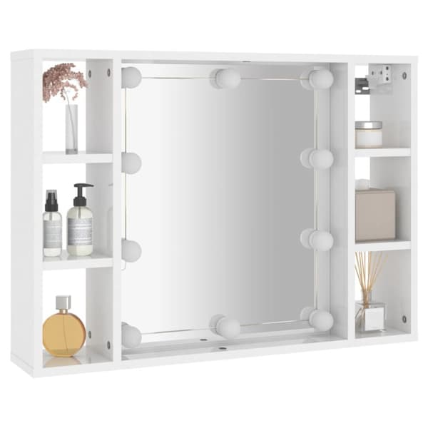 vidaXL Speilskap med LED høyglans hvit 76x15x55 cm