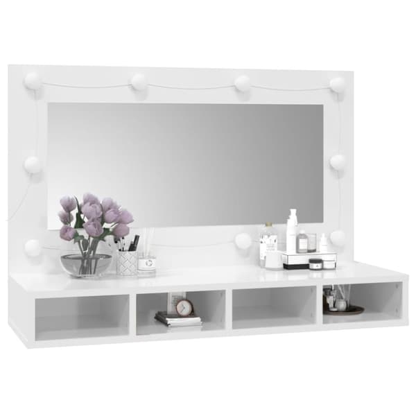 vidaXL Speilskap med LED høyglans hvit 90x31,5x62 cm