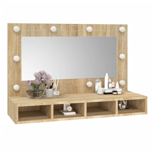 vidaXL Speilskap med LED sonoma eik 90x31,5x62 cm