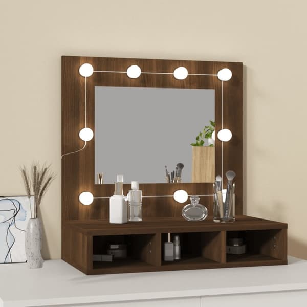 vidaXL Spegelskåp med LED brun ek 60x31,5x62 cm