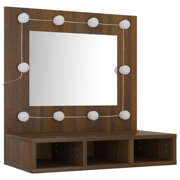 vidaXL Spegelskåp med LED brun ek 60x31,5x62 cm