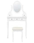 Miniatyrbilde 4 av 9: Sminkebord hvit MDF solid tre 140 x 80 cm 5 skuffer speil krakk soverom klassisk stil